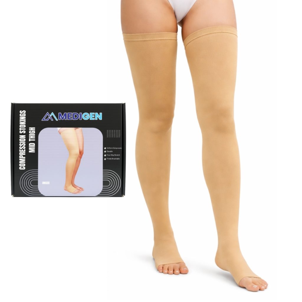 Medigen compression stocking mid thigh for leg support