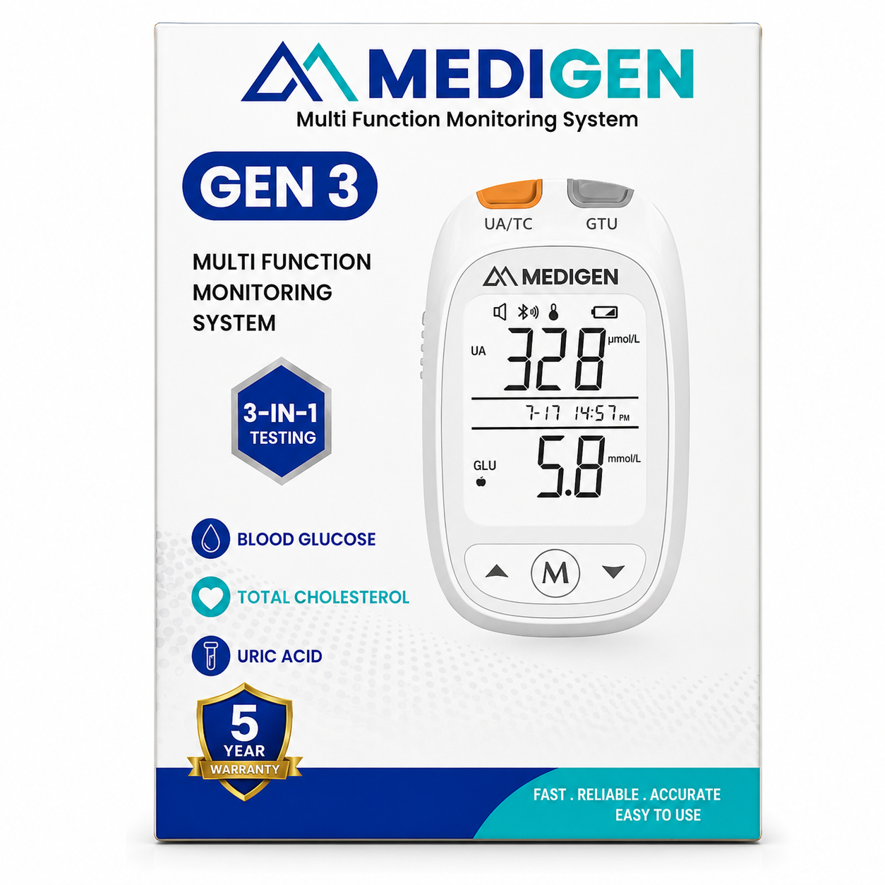 MEDIGEN GEN3 Health Monitoring Starter Kit | 3-in-1 Blood Glucose, Total Cholesterol & Uric Acid Monitoring System - Image 7