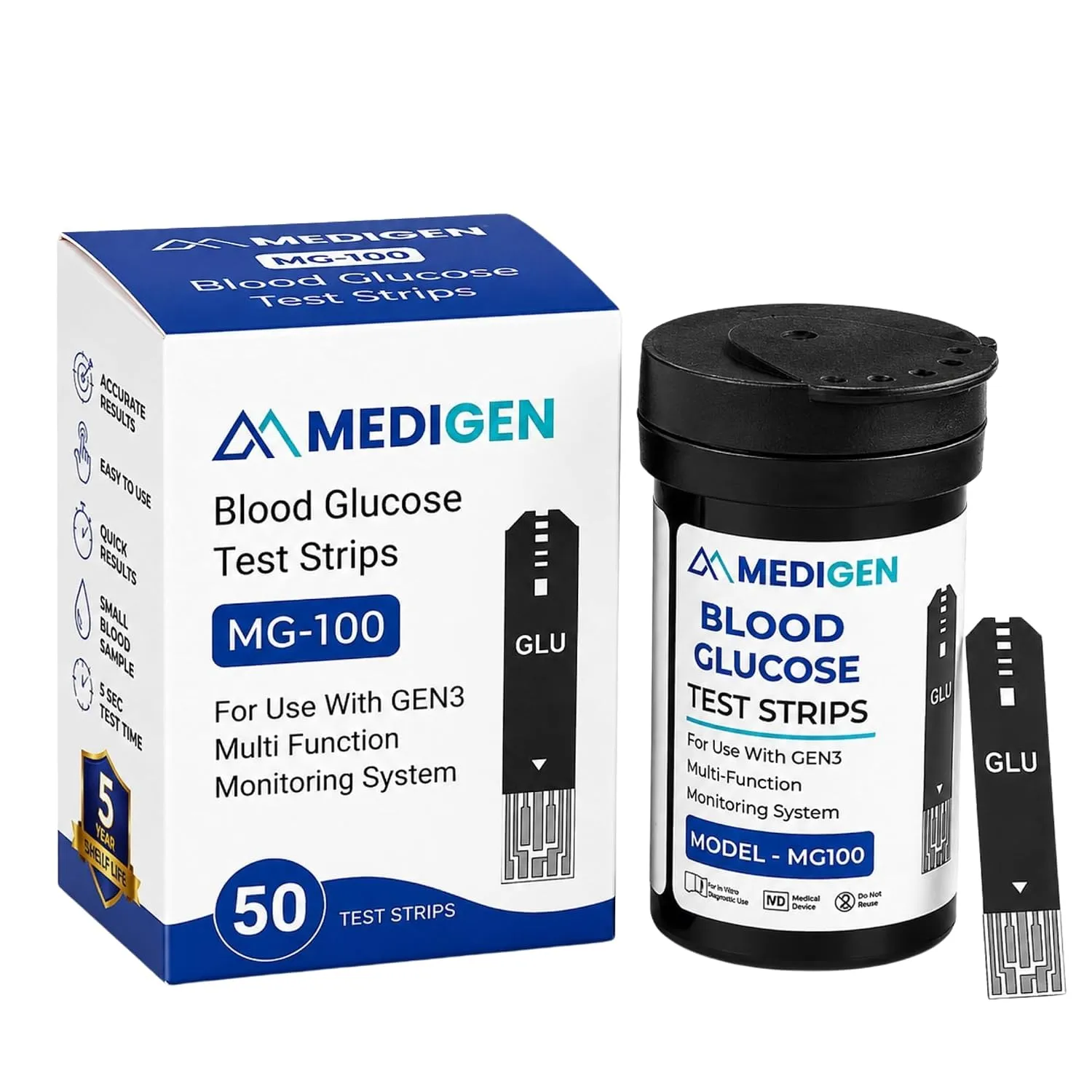 MEDIGEN Blood Glucose Test Strips 50 Strips